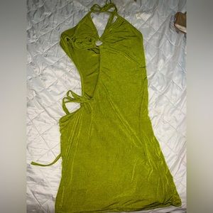 Green Mini Dress with Cutouts